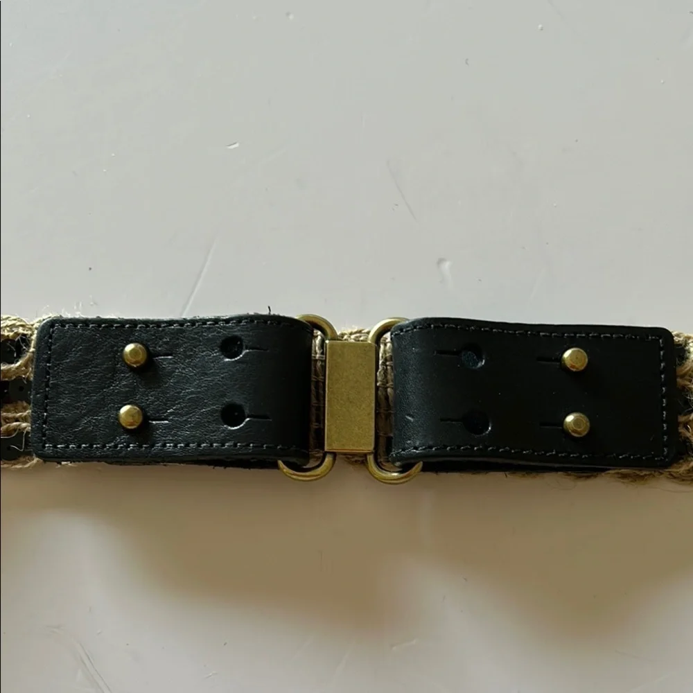 J Crew Jute & Leather Belt Sequin Accents Brass Hardware - Size MEDIUM - Picture 2 of 12